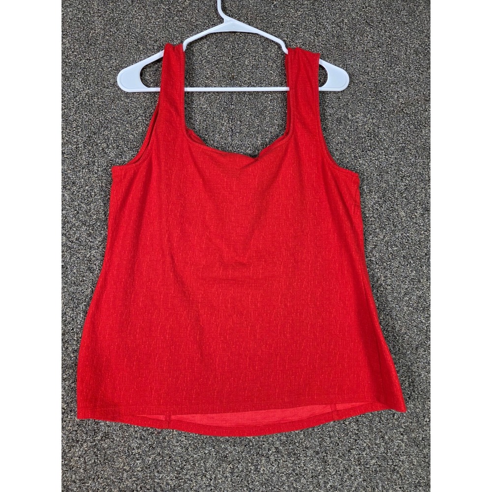 Ava & Viv Blouse Tank Women 1X Red Notched Square Neck Textured Sleeveless Top - Picture 4 of 8